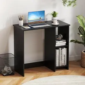 Small Desk with Shelves, Compact Desk for Small Space, Study Writing Table with 2 Tier Shelves, Modern Simple Style Laptop PC Table (Black) Small Desk with Shelves, Compact Desk for Small Space, Study Writing Table with 2 Tier Shelves, Modern Simple Style Laptop PC Table (Black)