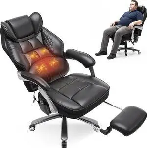 Massage Office Chair with Foot Rest, 4 Points Vibration and Heat Home Office Desk Chairs, 23.5 Wide Big and Tall Office Chair for Heavy People, Ergonomic Reclining Gaming Chairs, Black Massage Office Chair with Foot Rest, 4 Points Vibration and Heat Home Office Desk Chairs, 23.5 Wide Big and Tall Office Chair for Heavy People, Ergonomic Reclining Gaming Chairs, Black