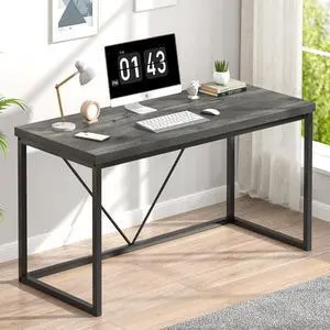 Modern Computer Desk, Small Home Office Desk, Wood and Metal Writing Study Table Workstation for Bedroom Living Room, Rustic Grey, 47 inch Modern Computer Desk, Small Home Office Desk, Wood and Metal Writing Study Table Workstation for Bedroom Living Room, Rustic Grey, 47 inch