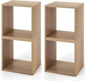 4 Cube Bookshelf Organizer, 2-Tier Stackable Cube Storage Organizer, Small Wooden Open Book Shelf with Anti-toppling Device, Wood Floor Standing Display Shelving Bookcase, Natural 4 Cube Bookshelf Organizer, 2-Tier Stackable Cube Storage Organizer, Small Wooden Open Book Shelf with Anti-toppling Device, Wood Floor Standing Display Shelving Bookcase, Natural