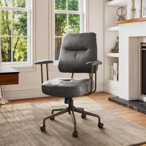 Becky Home Office Desk Chairs Leather, Comfy Office Chair with Lumbar Support and Arms, Mid-Back, Comfortable Thick Cushion, Height Adjustable, Mid-Century Modern, Gray Becky Home Office Desk Chairs Leather, Comfy Office Chair with Lumbar Support and Arms, Mid-Back, Comfortable Thick Cushion, Height Adjustable, Mid-Century Modern, Gray