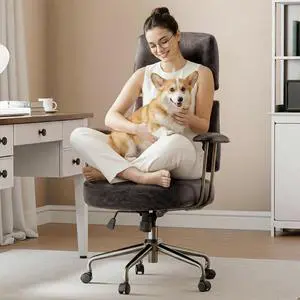 Home Office Desk Chairs, Ergonomic Computer Chair with High Back, Executive Office Chair with Lumbar Support, Spring Cushion Seat, Mid-Century Modern, Brown-Gray Home Office Desk Chairs, Ergonomic Computer Chair with High Back, Executive Office Chair with Lumbar Support, Spring Cushion Seat, Mid-Century Modern, Brown-Gray