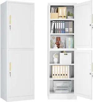 2 Door Metal Locker Cabinet, 19.7W Narrow Vertical Steel Storage Cabinet with Locking Door and 4 Adjustable Shelves, Garage Tool File Cabinets for Office, Kitchen, Bathroom, White 2 Door Metal Locker Cabinet, 19.7W Narrow Vertical Steel Storage Cabinet with Locking Door and 4 Adjustable Shelves, Garage Tool File Cabinets for Office, Kitchen, Bathroom, White