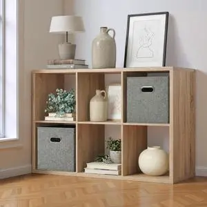 6-Cube Storage Organizer Shelf with Extra Thick Exterior Edge, 13-Inch Room Open Storage Shelf Divider, Bookcase, Natural Oak 6-Cube Storage Organizer Shelf with Extra Thick Exterior Edge, 13-Inch Room Open Storage Shelf Divider, Bookcase, Natural Oak