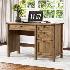 Small Farmhouse Executive Desk with Drawers, 45 Inch Vintage Computer Desk with Storage for Home Office, Bedroom & Study, Light Brown Small Farmhouse Executive Desk with Drawers, 45 Inch Vintage Computer Desk with Storage for Home Office, Bedroom & Study, Light Brown