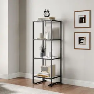 4-Tier Glass Bookshelf, Tempered Glass Display Shelf, Modern Open Shelf Bookshelf, Slim Shelving Unit Bookcase for Living Room, Home Office, Bedroom, Black 4-Tier Glass Bookshelf, Tempered Glass Display Shelf, Modern Open Shelf Bookshelf, Slim Shelving Unit Bookcase for Living Room, Home Office, Bedroom, Black