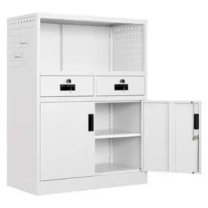 Locking Cabinet with 2 Drawers, Metal Storage Cabinet with Locking Doors and Shelves - 41.3" Steel Lockable Storage Cabinet, Metal Cabinet for Home Office, Garage, School (White) Locking Cabinet with 2 Drawers, Metal Storage Cabinet with Locking Doors and Shelves - 41.3" Steel Lockable Storage Cabinet, Metal Cabinet for Home Office, Garage, School (White)