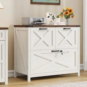 Lateral File Cabinet with 3 Drawers, Farmhouse File Cabinet with Lock for Letter/A4/Legal Size Hanging Files, Wood File Storage Cabinets Printer Stand for Home Office Cabinets, Rustic White Lateral File Cabinet with 3 Drawers, Farmhouse File Cabinet with Lock for Letter/A4/Legal Size Hanging Files, Wood File Storage Cabinets Printer Stand for Home Office Cabinets, Rustic White