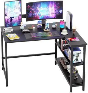43 Inch L-Shaped Computer Desk,Gaming Desk with Durable Metal Frame,Corner Desk with Reversible Storage Shelves for Home Office Gaming Study,Black (43 inch) 43 Inch L-Shaped Computer Desk,Gaming Desk with Durable Metal Frame,Corner Desk with Reversible Storage Shelves for Home Office Gaming Study,Black (43 inch)