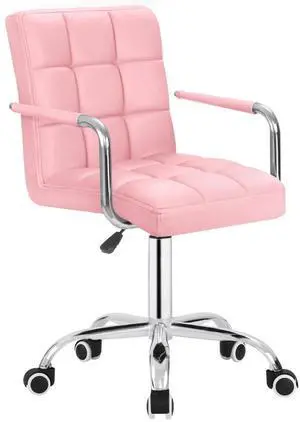 Modern Office & Vanity Desk Chair - Mid-Back Rolling Chair with Wheels, PU Leather, Cute for Office, Teen & Bedroom Desks (Pink) Modern Office & Vanity Desk Chair - Mid-Back Rolling Chair with Wheels, PU Leather, Cute for Office, Teen & Bedroom Desks (Pink)