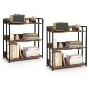3-Tier Industrial Bookshelf Set of 2, Small Bookcase, Rustic Brown | Display Standing Shelf with Adjustable Shelves, Foot Pads, Metal and Wood Storage Rack Organizer for Living Room, Office 3-Tier Industrial Bookshelf Set of 2, Small Bookcase, Rustic Brown | Display Standing Shelf with Adjustable Shelves, Foot Pads, Metal and Wood Storage Rack Organizer for Living Room, Office