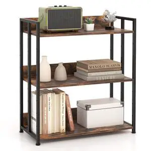 3-Tier Bookshelf, Industrial 32" Tall Small Book Shelf with Adjustable Shelves, Adjustable Foot Pads, Anti-Toppling Device, DIY Wooden Floor Open Display Shelving, Bookcase Shelf Rack | Display Standi 3-Tier Bookshelf, Industrial 32" Tall Small Book Shelf with Adjustable Shelves, Adjustable Foot Pads, Anti-Toppling Device, DIY Wooden Floor Open Display Shelving, Bookcase Shelf Rack | Display Standi