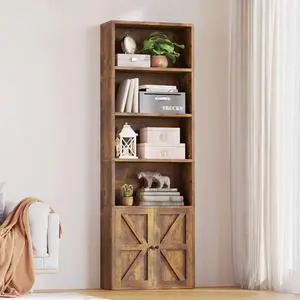 Bookshelf Bookcase with Doors, 6 Tier 71" Tall Wooden Storage Shelves Organizer, Floor Standing Display Cabinet Shelves, Home Decor Furniture for Home Office, Living Room, Bedroom, Brown Bookshelf Bookcase with Doors, 6 Tier 71" Tall Wooden Storage Shelves Organizer, Floor Standing Display Cabinet Shelves, Home Decor Furniture for Home Office, Living Room, Bedroom, Brown