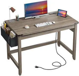 40 Inch Small Desk with Storage Bag Detachable,Study Desk with Power Outlet, Modern Simple Home Vanity Desk and Writing Desk for Small Spaces, Bedroom,Ash Gray 40 Inch Small Desk with Storage Bag Detachable,Study Desk with Power Outlet, Modern Simple Home Vanity Desk and Writing Desk for Small Spaces, Bedroom,Ash Gray
