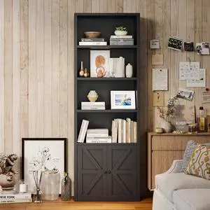 Bookshelf Bookcase with Doors, 6 Tier 71" Tall Wooden Storage Shelves Organizer, Floor Standing Display Cabinet Shelves, Home Decor Furniture for Home Office, Living Room, Bedroom, Black Bookshelf Bookcase with Doors, 6 Tier 71" Tall Wooden Storage Shelves Organizer, Floor Standing Display Cabinet Shelves, Home Decor Furniture for Home Office, Living Room, Bedroom, Black