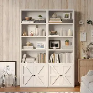 6-Tier Bookshelf and Bookcase Set of 2, Wooden Bookshelves with Cabinet Doors, Floor Bookshelves and Office Storage Cabinets for Home Office, Living Room (White 2 Pack, 6-Tier) 6-Tier Bookshelf and Bookcase Set of 2, Wooden Bookshelves with Cabinet Doors, Floor Bookshelves and Office Storage Cabinets for Home Office, Living Room (White 2 Pack, 6-Tier)