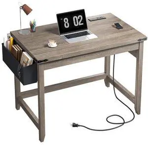 32" Farmhouse Writing Desk,Small Bedroom Desk with Power Outlet and Storage Bag, Sturdy Computer Desk for Small Spaces, Thickened Solid,Compact Home Office Desk for Bedroom Study,Ash Gray 32" Farmhouse Writing Desk,Small Bedroom Desk with Power Outlet and Storage Bag, Sturdy Computer Desk for Small Spaces, Thickened Solid,Compact Home Office Desk for Bedroom Study,Ash Gray