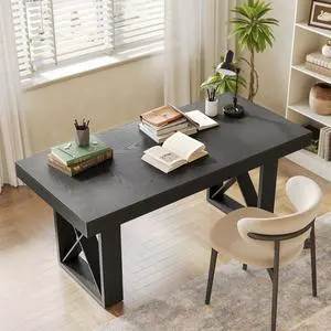 63-Inch Long Computer Desk, Simple Wood Thick Appearance Design, Study Writing Gaming Work Executive Desk for Home Office, Black 63-Inch Long Computer Desk, Simple Wood Thick Appearance Design, Study Writing Gaming Work Executive Desk for Home Office, Black