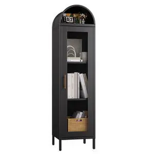63H Metal Arched Display Cabinet with Glass Door,Arched Bokcase with 2 Adjustable Shelves for Home Office,Assembly Required, Black 63H Metal Arched Display Cabinet with Glass Door,Arched Bokcase with 2 Adjustable Shelves for Home Office,Assembly Required, Black