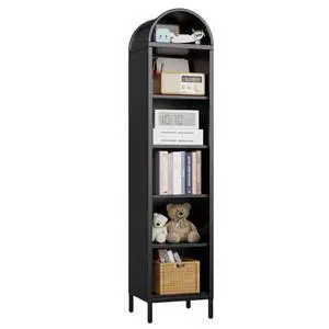 Black Narrow Arched Bookshelf, 72.8" H Metal Arch Bookcase with 4 Adjustable Shelves, Open Display Arched Bookcase for Dining Room, Home, Office, Assembly Required Black Narrow Arched Bookshelf, 72.8" H Metal Arch Bookcase with 4 Adjustable Shelves, Open Display Arched Bookcase for Dining Room, Home, Office, Assembly Required