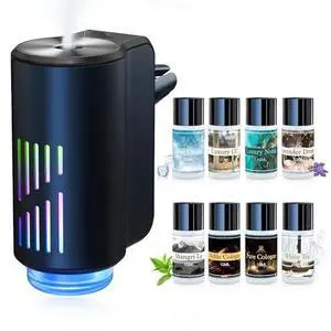 Car Air Freshener Diffuser, Smart Car Air Freshener with Three Adjustable Light Modes, Rechargeable Aromatizante Para Carro with 8pcs Essential Oil,Long Lasting, Black Car Air Freshener Diffuser, Smart Car Air Freshener with Three Adjustable Light Modes, Rechargeable Aromatizante Para Carro with 8pcs Essential Oil,Long Lasting, Black