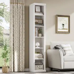 Tall Narrow Bookcase, 6-Tier, White | Maximizing Vertical Space, Modern Family-Style Design, Suitable for Living Room, Home Office, Bedroom Tall Narrow Bookcase, 6-Tier, White | Maximizing Vertical Space, Modern Family-Style Design, Suitable for Living Room, Home Office, Bedroom