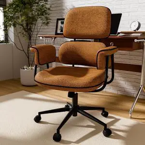 Brown Office Chair, Memory Foam Seat Mid Century Modern Desk Chair | 3.9" Sloped U-Shaped Memory Foam Cushion, Granular Linen Fabric, Lumbar Support, 1.2mm Sturdy Metal Tube, 400LBS Capacity Brown Office Chair, Memory Foam Seat Mid Century Modern Desk Chair | 3.9" Sloped U-Shaped Memory Foam Cushion, Granular Linen Fabric, Lumbar Support, 1.2mm Sturdy Metal Tube, 400LBS Capacity