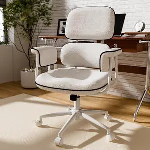 White Office Chair, Memory Foam Seat Mid Century Modern Desk Chair | 3.9" Sloped U-Shaped Memory Foam Cushion, Granular Linen Fabric, Lumbar Support, 1.2mm Sturdy Metal Tube, 400LBS Capacity White Office Chair, Memory Foam Seat Mid Century Modern Desk Chair | 3.9" Sloped U-Shaped Memory Foam Cushion, Granular Linen Fabric, Lumbar Support, 1.2mm Sturdy Metal Tube, 400LBS Capacity