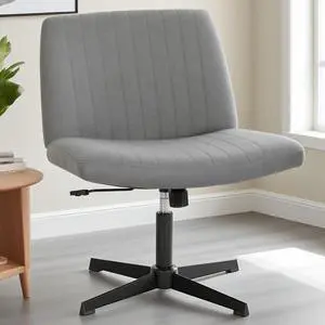 Criss Cross Chair, Armless Cross Legged Office Chair, Comfortable Vanity Chair with Back, Fabric Adjustable Wide Swivel Criss Cross Desk Chair for Home Office, Grey Criss Cross Chair, Armless Cross Legged Office Chair, Comfortable Vanity Chair with Back, Fabric Adjustable Wide Swivel Criss Cross Desk Chair for Home Office, Grey