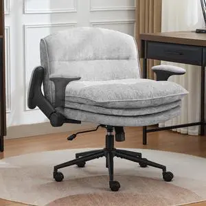 Criss Cross Chair with Flip-up Arms, Wide Criss Legged Chair with 3 Layer Cushion, Ergonomic Office Desk Chair with Wheels, Swivel Vanity Chair for Office, Living Room, Bedroom, Chenille Grey Criss Cross Chair with Flip-up Arms, Wide Criss Legged Chair with 3 Layer Cushion, Ergonomic Office Desk Chair with Wheels, Swivel Vanity Chair for Office, Living Room, Bedroom, Chenille Grey