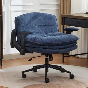 Criss Cross Chair with Flip-up Arms, Wide Criss Legged Chair with 3 Layer Cushion, Ergonomic Office Desk Chair with Wheels, Swivel Vanity Chair for Office, Living Room, Bedroom, Chenille Blue Criss Cross Chair with Flip-up Arms, Wide Criss Legged Chair with 3 Layer Cushion, Ergonomic Office Desk Chair with Wheels, Swivel Vanity Chair for Office, Living Room, Bedroom, Chenille Blue
