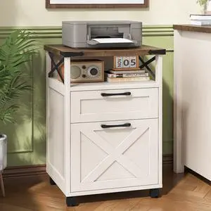 Farmhouse Filing Cabinet with Open Storage Space & Wheels, Office Filing Vertical Cabinet with 2 Drawers, Printer Stand for Hanging Files Letter/A4, Under Desk Storage Cabinets for Home Office. White Farmhouse Filing Cabinet with Open Storage Space & Wheels, Office Filing Vertical Cabinet with 2 Drawers, Printer Stand for Hanging Files Letter/A4, Under Desk Storage Cabinets for Home Office. White