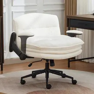 Criss Cross Chair with Flip-up Arms, Wide Criss Legged Chair with 3 Layer Cushion, Ergonomic Office Desk Chair with Wheels, Swivel Vanity Chair for Office, Living Room, Bedroom, Boucle White Criss Cross Chair with Flip-up Arms, Wide Criss Legged Chair with 3 Layer Cushion, Ergonomic Office Desk Chair with Wheels, Swivel Vanity Chair for Office, Living Room, Bedroom, Boucle White