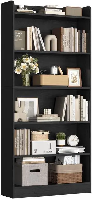 6-Tier Open Bookcase and Bookshelf, Modern Simple Floor Standing Display Storage Shelves with Top Open Compartment for Home Office, Study, Living Room - Black 6-Tier Open Bookcase and Bookshelf, Modern Simple Floor Standing Display Storage Shelves with Top Open Compartment for Home Office, Study, Living Room - Black