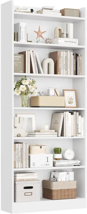 7-Tier Open Bookcase and Bookshelf, Modern Simple Floor Standing Display Storage Shelves with Top Open Compartment for Home Office, Study, Living Room - White 7-Tier Open Bookcase and Bookshelf, Modern Simple Floor Standing Display Storage Shelves with Top Open Compartment for Home Office, Study, Living Room - White