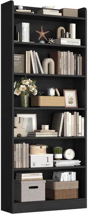 7-Tier Open Bookcase and Bookshelf, Modern Simple Floor Standing Display Storage Shelves with Top Open Compartment for Home Office, Study, Living Room - Black 7-Tier Open Bookcase and Bookshelf, Modern Simple Floor Standing Display Storage Shelves with Top Open Compartment for Home Office, Study, Living Room - Black