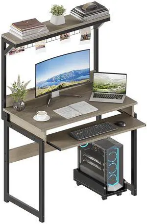 31.5" Small Computer Desk with Hutch, Office Desk Study Table Writing Desk Workstation PC Table for Home Office, Space Saving Design 31.5" Small Computer Desk with Hutch, Office Desk Study Table Writing Desk Workstation PC Table for Home Office, Space Saving Design