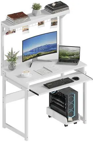31.5" Small Computer Desk with Hutch, Office Desk with Workstation PC Table, Keyboard Tray & Storage for Gaming, Working, Studying, Space-Saving Design, Easy Assembly,White 31.5" Small Computer Desk with Hutch, Office Desk with Workstation PC Table, Keyboard Tray & Storage for Gaming, Working, Studying, Space-Saving Design, Easy Assembly,White