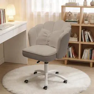 Home Office Desk Chair Swivel Rolling Vanity Chair with Silent Wheels and Comfortable Back, Adjustable Height Upholstered Computer Task Chair for Makeup, Bedroom Home Office Desk Chair Swivel Rolling Vanity Chair with Silent Wheels and Comfortable Back, Adjustable Height Upholstered Computer Task Chair for Makeup, Bedroom