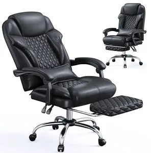 Big and Tall Office Chair 400lbs - Executive Ergonomic Desk Chair with Footrest, High Back Reclining Leather Chair with Lumbar Support for Home Office, Black Big and Tall Office Chair 400lbs - Executive Ergonomic Desk Chair with Footrest, High Back Reclining Leather Chair with Lumbar Support for Home Office, Black