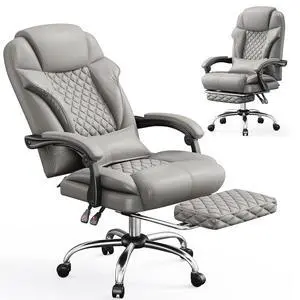 Big and Tall Office Chair 400lbs - Executive Ergonomic Desk Chair with Footrest, High Back Reclining Leather Chair with Lumbar Support for Home Office,Light Grey Big and Tall Office Chair 400lbs - Executive Ergonomic Desk Chair with Footrest, High Back Reclining Leather Chair with Lumbar Support for Home Office,Light Grey