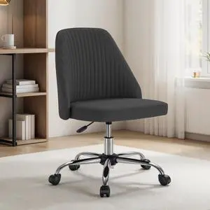 Armless Office Desk Chair, Modern Cute Swivel Vanity Chair Comfy Home Office Chairs with Wheels Height Adjustable Rolling Computer Task for Living Room, Make-up, Bedroom, Dark Grey Armless Office Desk Chair, Modern Cute Swivel Vanity Chair Comfy Home Office Chairs with Wheels Height Adjustable Rolling Computer Task for Living Room, Make-up, Bedroom, Dark Grey
