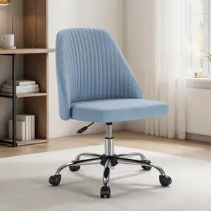 Armless Office Desk Chair, Modern Cute Swivel Vanity Chair Comfy Home Office Chairs with Wheels Height Adjustable Rolling Computer Task Stools for Living Room, Make-up, Bedroom, Blue Armless Office Desk Chair, Modern Cute Swivel Vanity Chair Comfy Home Office Chairs with Wheels Height Adjustable Rolling Computer Task Stools for Living Room, Make-up, Bedroom, Blue