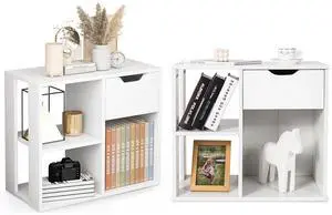 3 Cube Bookcase with Drawer, 2 Tier Bookshelf for Small Space, Modern Freestanding Display Rack with Open Shelves, White Book Case, Wood Cube Storage Organizer Bedroom Living Room, 2 Pack 3 Cube Bookcase with Drawer, 2 Tier Bookshelf for Small Space, Modern Freestanding Display Rack with Open Shelves, White Book Case, Wood Cube Storage Organizer Bedroom Living Room, 2 Pack