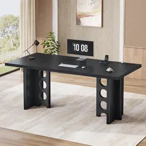 63 Inch Executive Desk with Power Outlet, Modern Computer Office Desks, Large Laptop Desk Writing Table Workstation Business Furniture for Home Office, Black 63 Inch Executive Desk with Power Outlet, Modern Computer Office Desks, Large Laptop Desk Writing Table Workstation Business Furniture for Home Office, Black