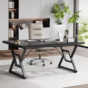 63" Large Executive Desk - Computer Office Desk Workstation, Modern Business Writing Table with Sturdy Metal Legs for Home Office (Black/Black) 63" Large Executive Desk - Computer Office Desk Workstation, Modern Business Writing Table with Sturdy Metal Legs for Home Office (Black/Black)