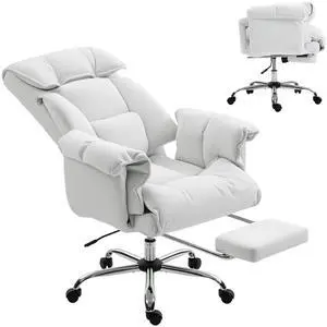 Executive Office Chair Comfy with Foot Rest, Reclining Swivel Computer Desk Chair with High Folding Back, Thick Cushion, Padded Armrest, Adjustable Height, Rolling Wheels, Cream White Executive Office Chair Comfy with Foot Rest, Reclining Swivel Computer Desk Chair with High Folding Back, Thick Cushion, Padded Armrest, Adjustable Height, Rolling Wheels, Cream White