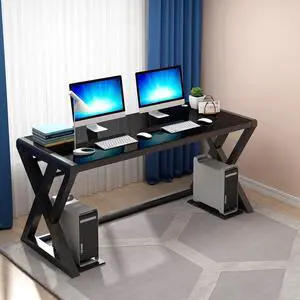 Computer Desk Home Office Desks, 55.1 Inch Modern Simple Office Black Glass Desk Computer Table Study Gaming Writing Desk, Fashion Strength Tempered Glass Office Laptop Desk Computer Desk Home Office Desks, 55.1 Inch Modern Simple Office Black Glass Desk Computer Table Study Gaming Writing Desk, Fashion Strength Tempered Glass Office Laptop Desk