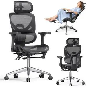 Ergonomic Office Chair, High Back Mesh Desk Chair, 350lbs Capacity, Lumbar Support, 3D Armrest Headrest, Footrest, PU Wheels, Swivel Computer Chair for Home Office, Work & Gaming Ergonomic Office Chair, High Back Mesh Desk Chair, 350lbs Capacity, Lumbar Support, 3D Armrest Headrest, Footrest, PU Wheels, Swivel Computer Chair for Home Office, Work & Gaming