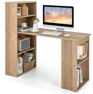 48 Inch Computer Desk with Bookshelf, 3-in-1 Home Office Desk with 4-Tier Bookcase & CPU Stand, Space-Saving Reversible Writing Desk Work Table for Bedroom, Study Room, Office (Natural) 48 Inch Computer Desk with Bookshelf, 3-in-1 Home Office Desk with 4-Tier Bookcase & CPU Stand, Space-Saving Reversible Writing Desk Work Table for Bedroom, Study Room, Office (Natural)